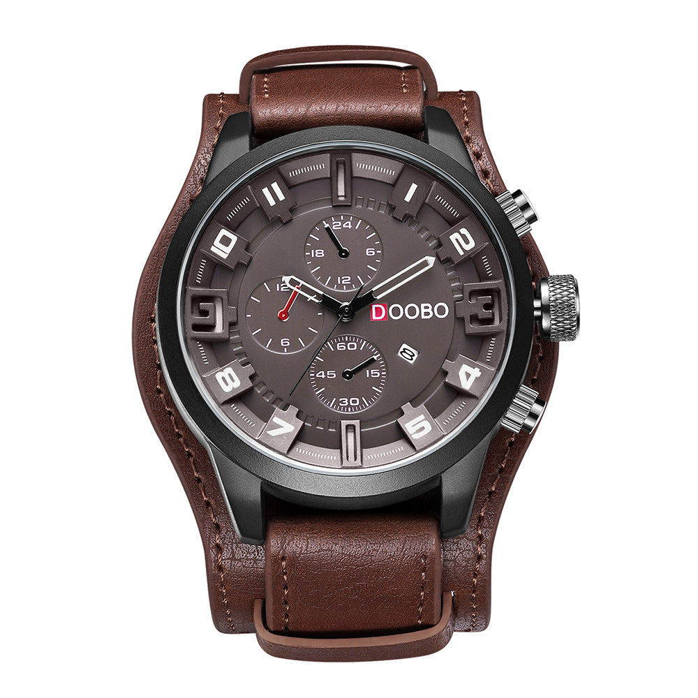 Fashionable Men's Waterproof Calendar Leather Watch