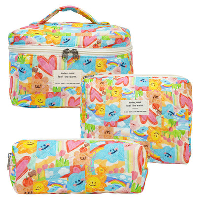 Quilted Cotton Floral Print Makeup Bag with Large Capacity for Travel
