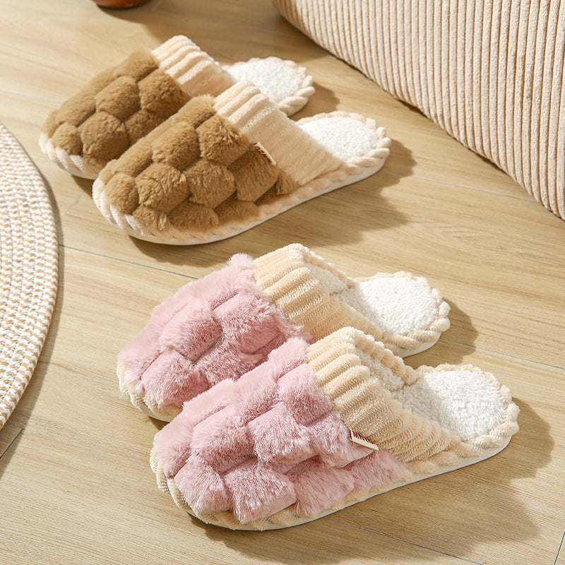 Fleece-Lined Plush Indoor Slippers