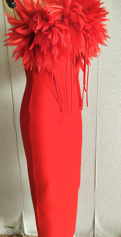 New Strapless Evening Dress Three-dimensional Flower Dress Slim Fit