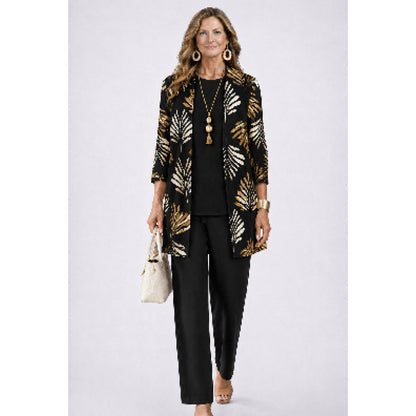 Womens Casual Printed Cardigan Long Sleeve Top and Pants Set