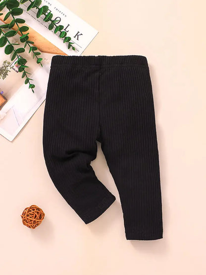 3pcs Baby Girls Solid Ribbed Cotton Leggings Set