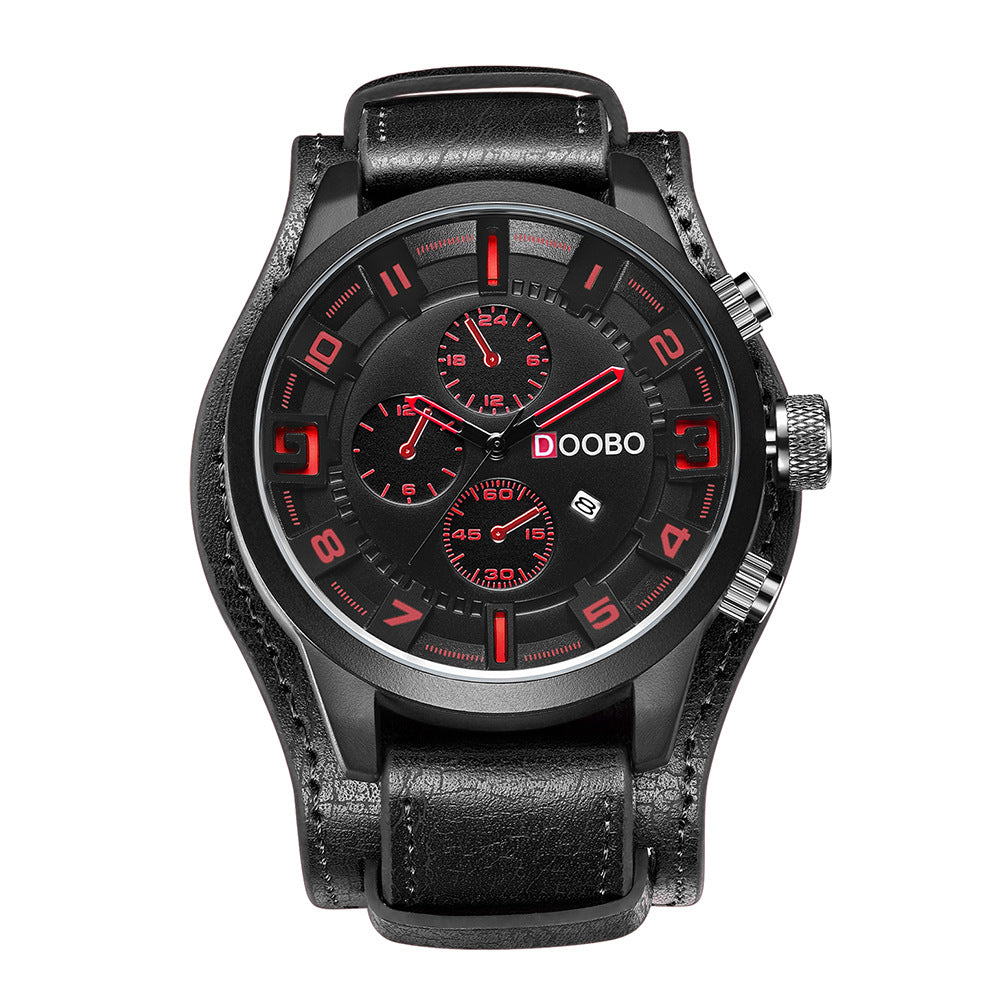 Fashionable Men's Waterproof Calendar Leather Watch