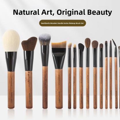 14-Piece Natural Wood Makeup Brush