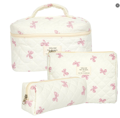 Quilted Cotton Floral Print Makeup Bag with Large Capacity for Travel