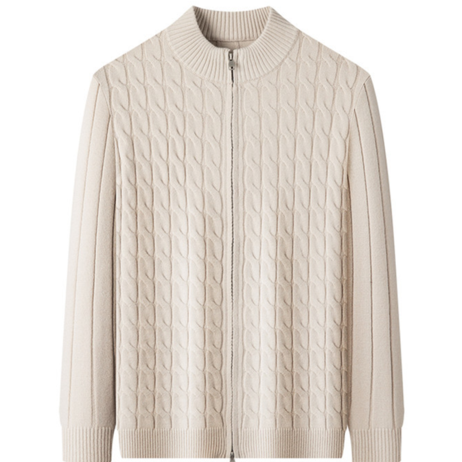 Men's button-down thick knitted cardigan with zipper closure
