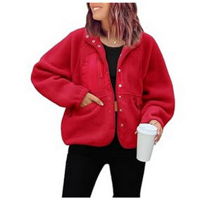 Women's woolen fleece button-down casual sport jacket