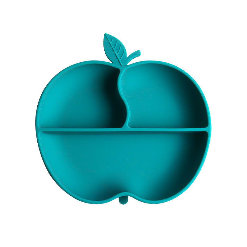 Cartoon Apple Silicone Baby Feeding Plate with Suction Cup