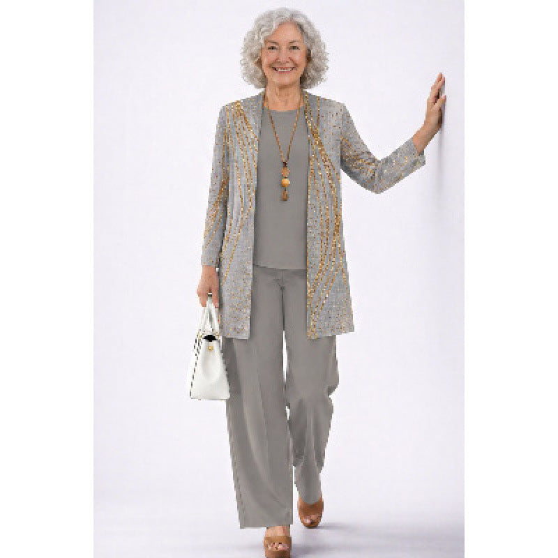 Womens Casual Printed Cardigan Long Sleeve Top and Pants Set