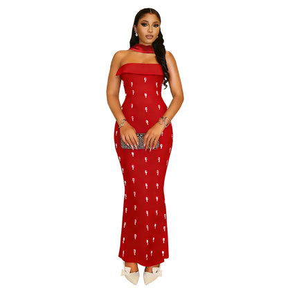 Elegant Strapless Rhinestone Ribbon Dress