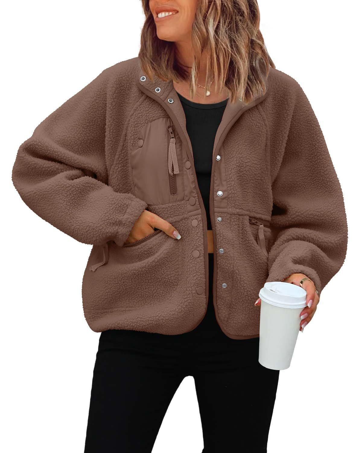 Women's woolen fleece button-down casual sport jacket