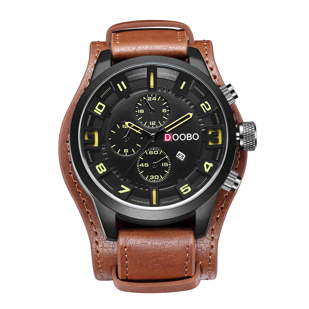 Fashionable Men's Waterproof Calendar Leather Watch