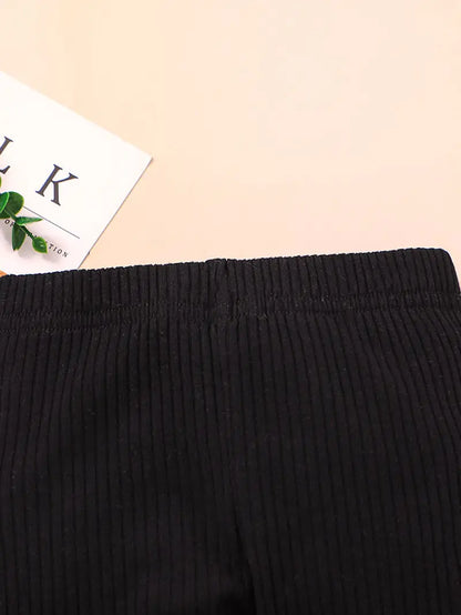 3pcs Baby Girls Solid Ribbed Cotton Leggings Set