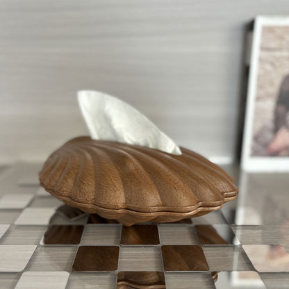 Modern Wood Finish Shell Tissue Storage Box