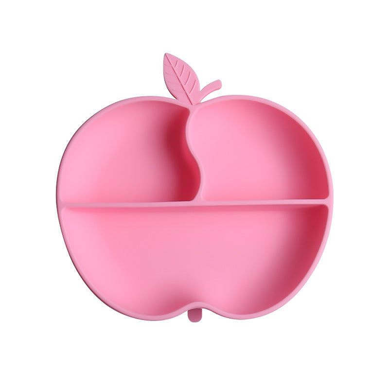 Cartoon Apple Silicone Baby Feeding Plate with Suction Cup