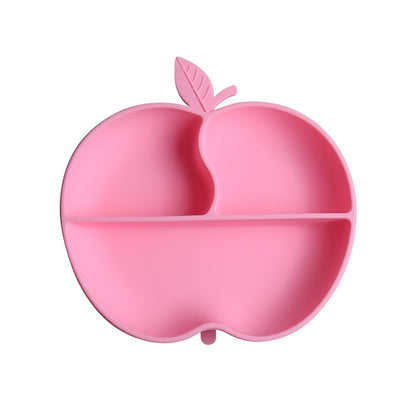 Cartoon Apple Silicone Baby Feeding Plate with Suction Cup