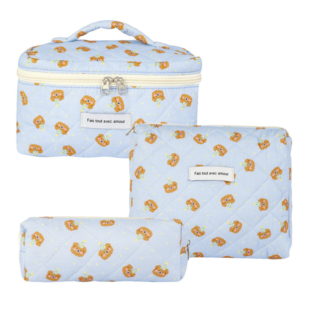 Quilted Cotton Floral Print Makeup Bag with Large Capacity for Travel