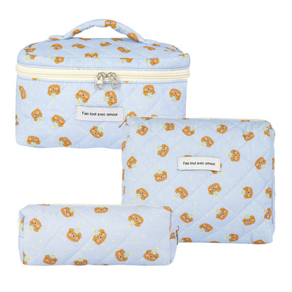 Quilted Cotton Floral Print Makeup Bag with Large Capacity for Travel