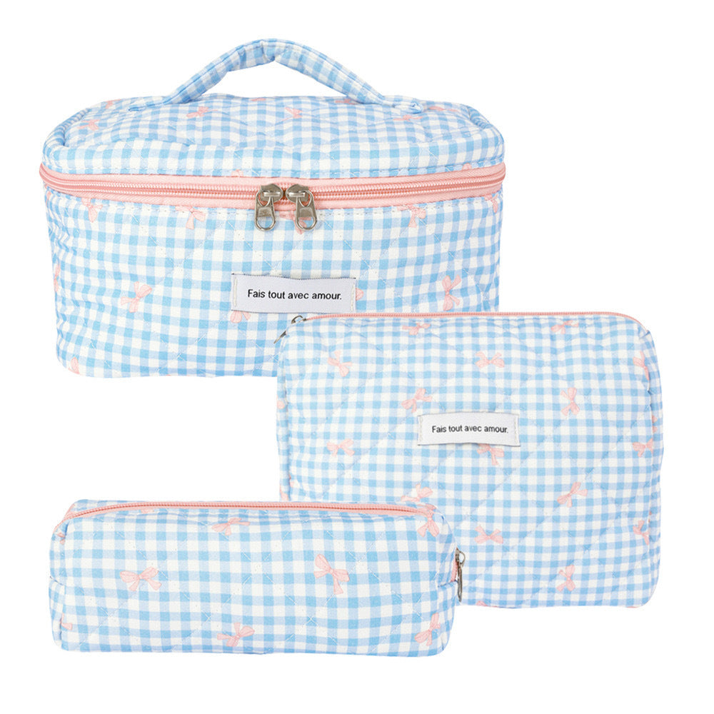 Quilted Cotton Floral Print Makeup Bag with Large Capacity for Travel