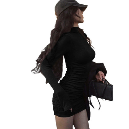 Slim Fit Bodycon Dress with Half High Collar