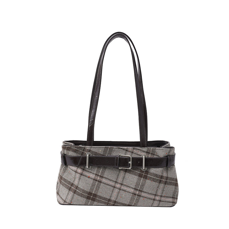 Textured Plaid Chain Shoulder Bag