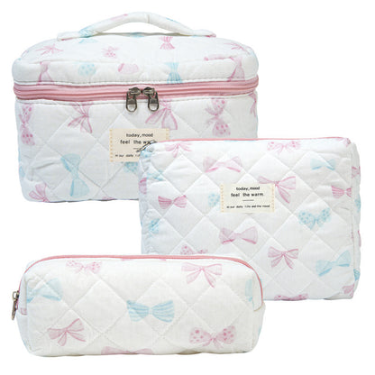 Quilted Cotton Floral Print Makeup Bag with Large Capacity for Travel