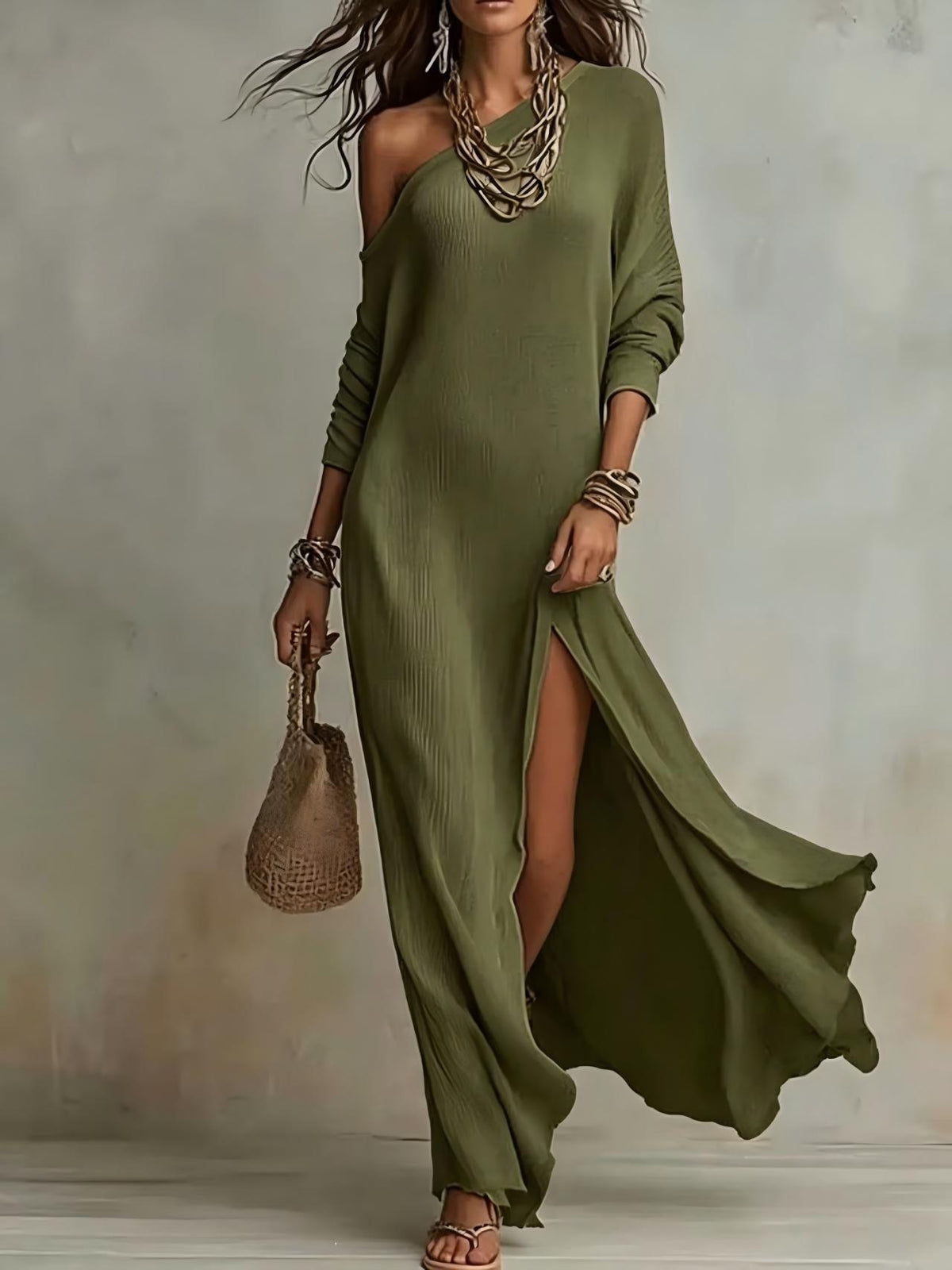 Elegant Long Sleeve Pleated Dress