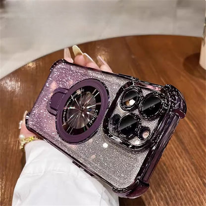 Four-Corner Airbag Phone Case with Magnetic Stand and Glitter Design