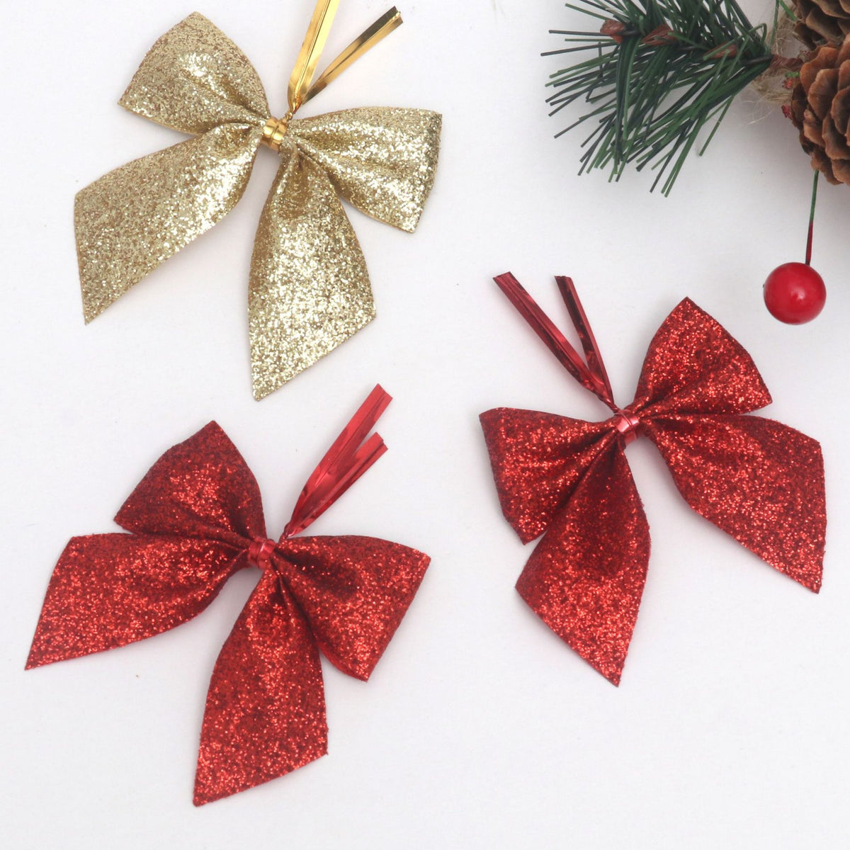 Small Powdered Ribbon Christmas Tree Bow Ornament