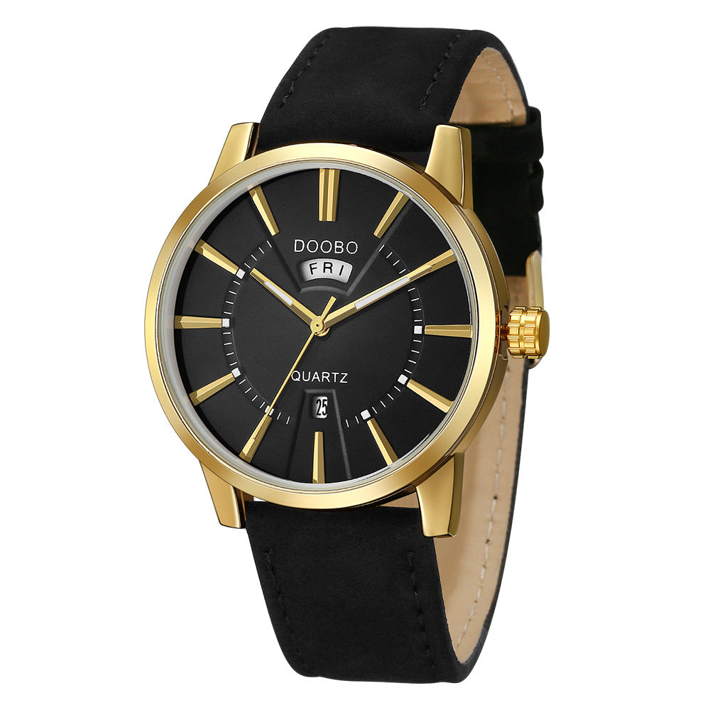 Fashionable Men's Waterproof Calendar Leather Watch