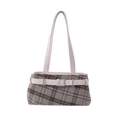 Textured Plaid Chain Shoulder Bag