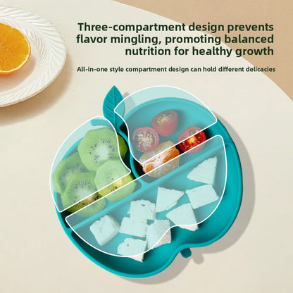 Cartoon Apple Silicone Baby Feeding Plate with Suction Cup