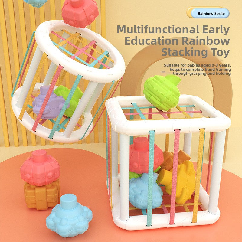 Rainbow Montessori Baby Grasping Toy with Rattling Balls