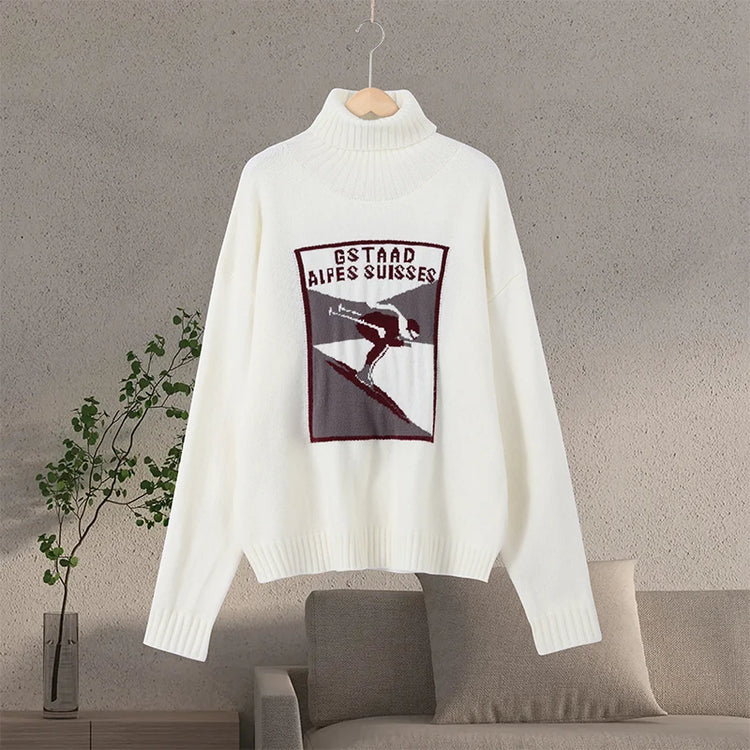 Vintage Ski Pattern Sweater Women's Loose Turtleneck Long Sleeve Knitting Warm Pullover 2026 Spring New Lady Fashion Streetwear image 7