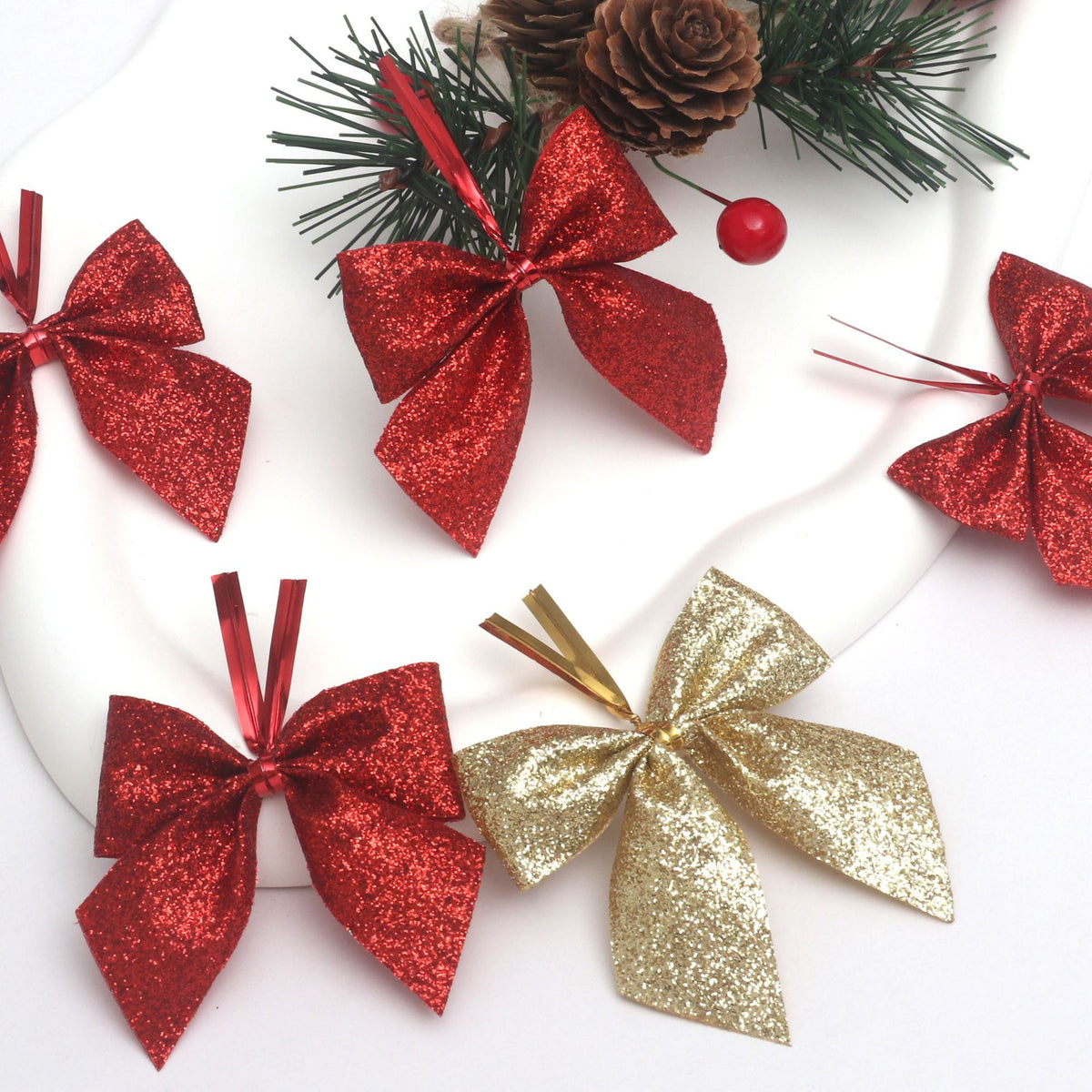 Small Powdered Ribbon Christmas Tree Bow Ornament
