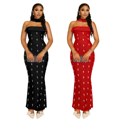 Elegant Strapless Rhinestone Ribbon Dress