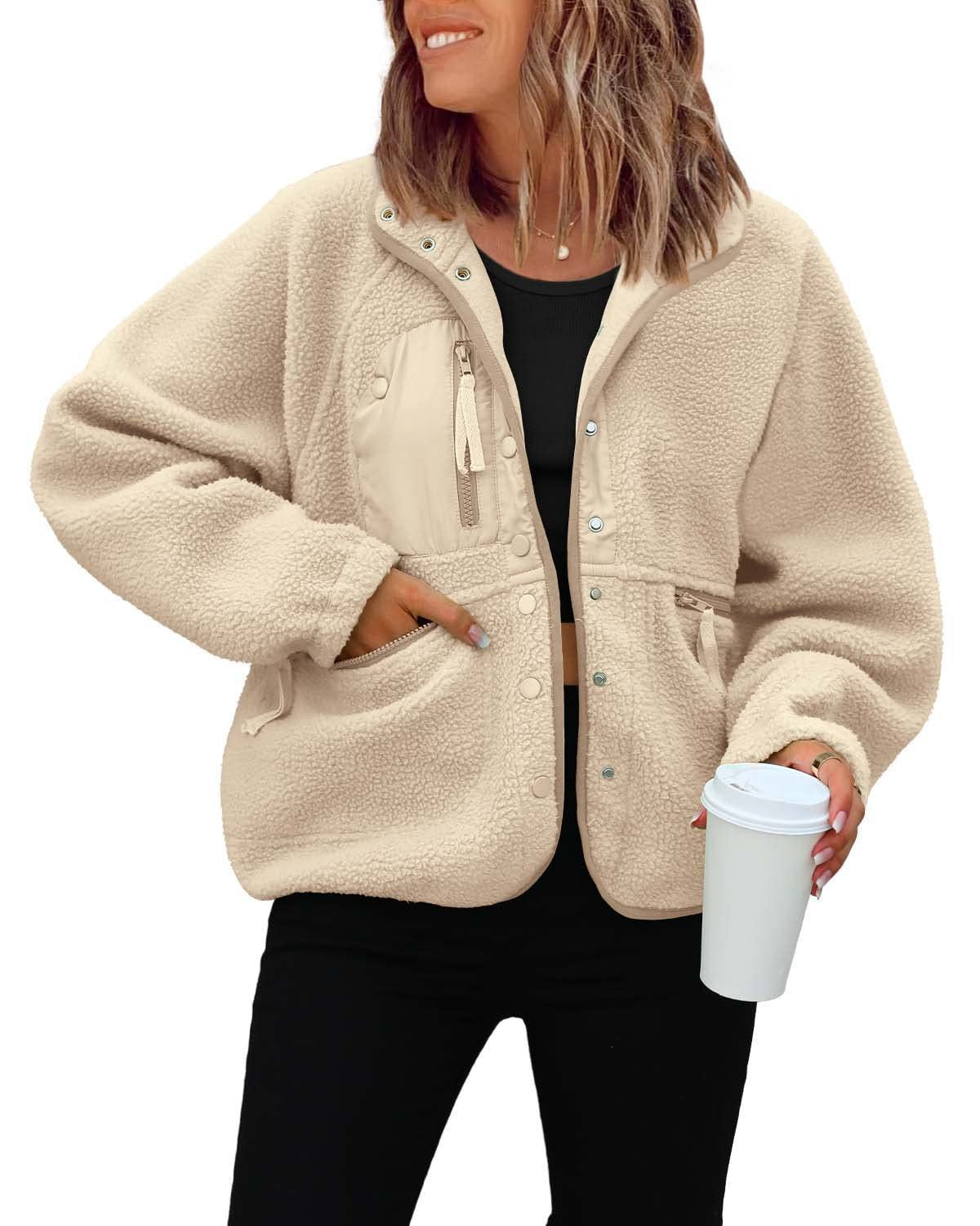 Women's woolen fleece button-down casual sport jacket