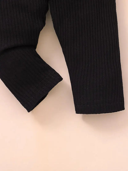 3pcs Baby Girls Solid Ribbed Cotton Leggings Set