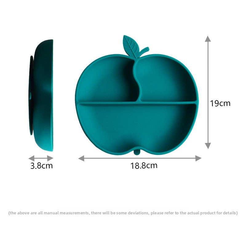 Cartoon Apple Silicone Baby Feeding Plate with Suction Cup