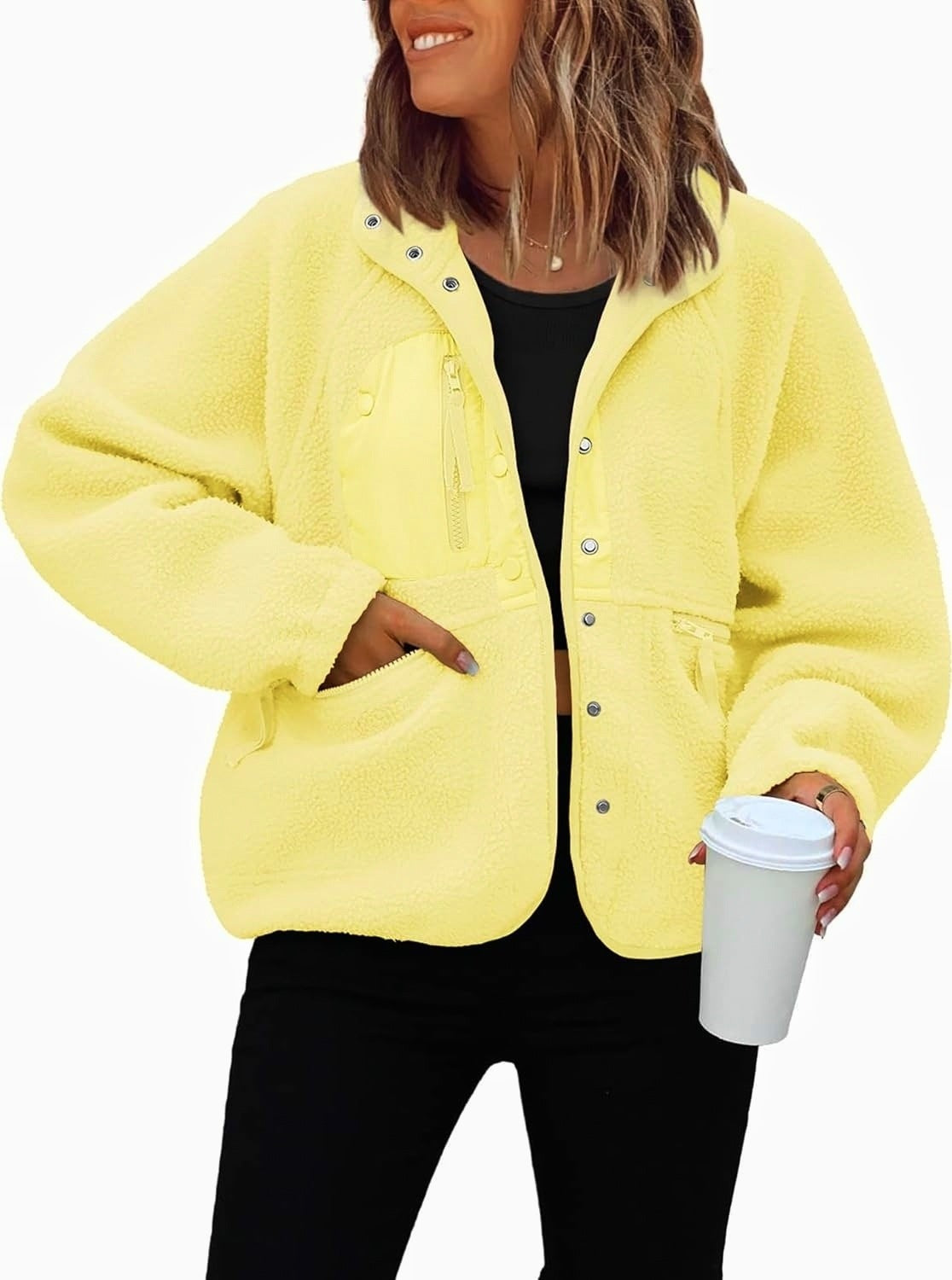 Women's woolen fleece button-down casual sport jacket