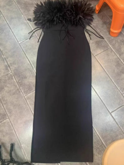 New Strapless Evening Dress Three-dimensional Flower Dress Slim Fit