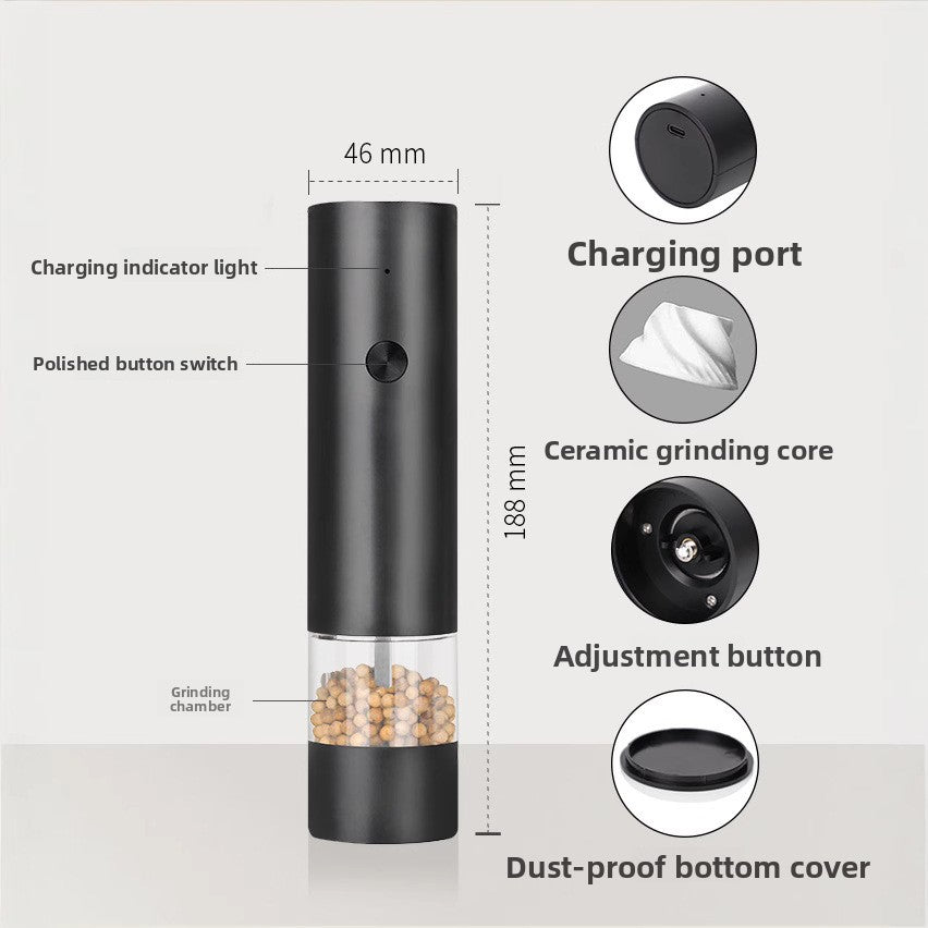 Electric Pepper Grinder Adjustable Coarseness Stainless Steel Blades