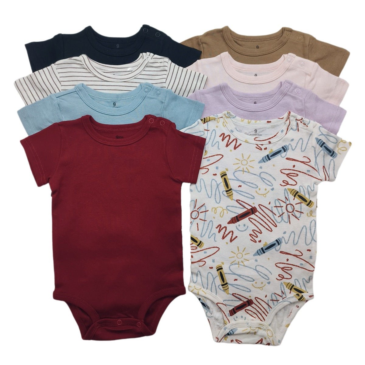 Baby Cotton Romper Short Sleeve Shoulder Opening Jumpsuit - RAINSTAR