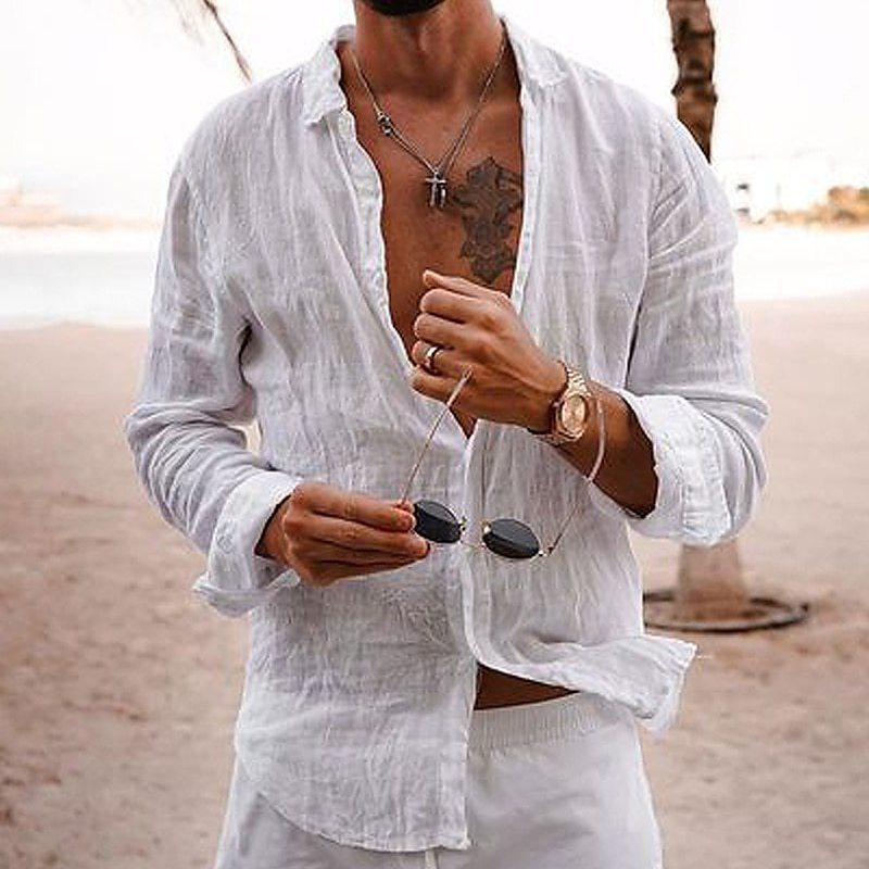 Cotton-linen long-sleeve shirt