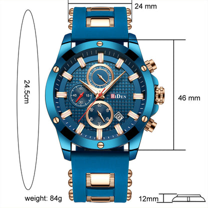Fashionable Waterproof Three-Eye Quartz Men's Watch