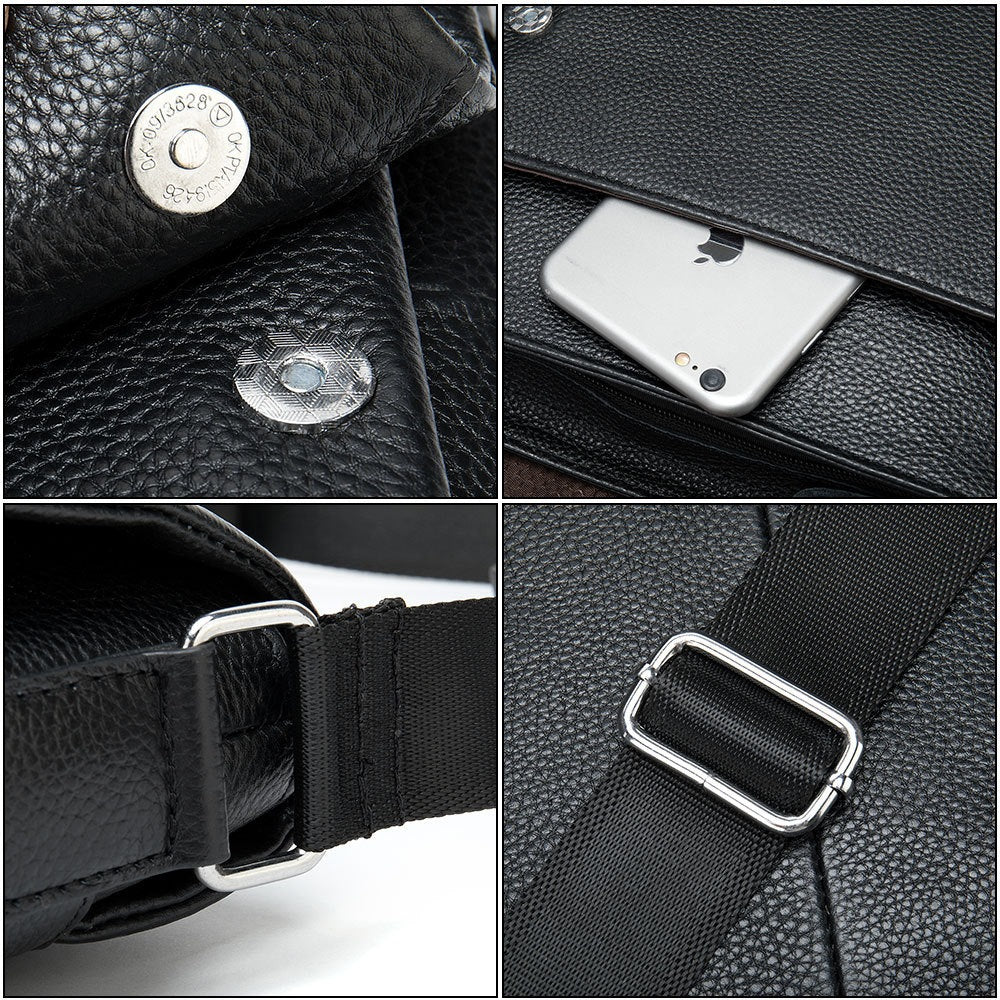 Cowhide Men's Shoulder Bag, Casual Cowhide Flap-Style Shoulder Bag for Men, Trendy and Versatile Commuter Crossbody Bag
