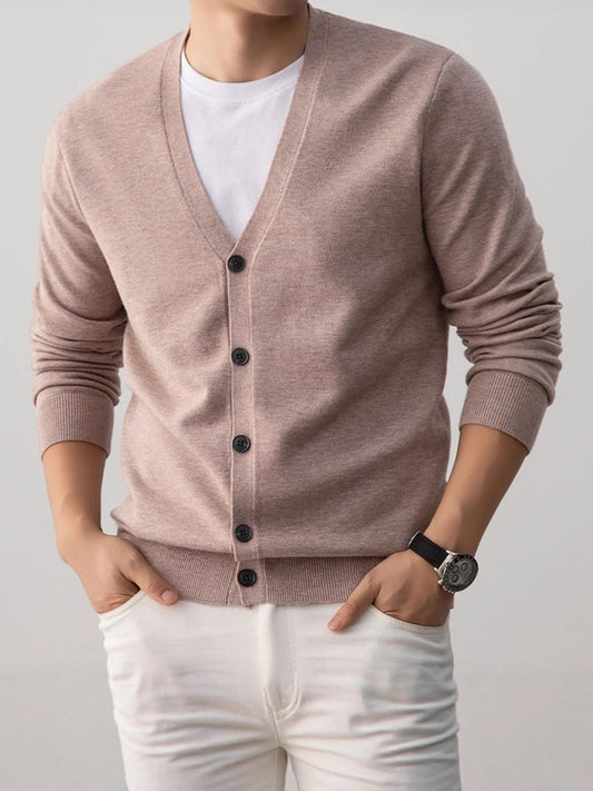 Men's V-Neck Cardigan Sweater Loose Fit Knit Sweater