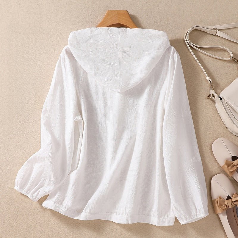 Cotton and Linen Shirts for Women in Spring and Autumn, Large Size Loose Shirts for Plus-Size Women, Hooded Cardigans, Long-Sleeved Tops, Casual and Versatile - RAINSTAR