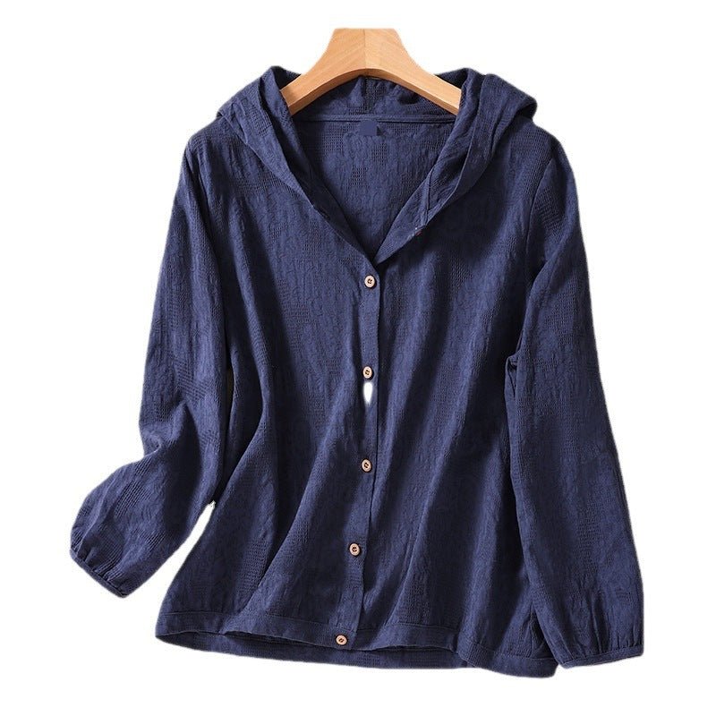 Cotton and Linen Shirts for Women in Spring and Autumn, Large Size Loose Shirts for Plus-Size Women, Hooded Cardigans, Long-Sleeved Tops, Casual and Versatile - RAINSTAR