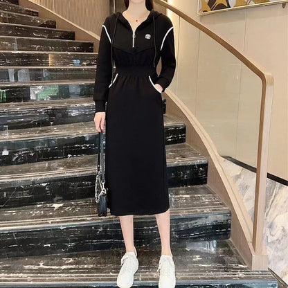 Hooded Drawstring A-Line Dress